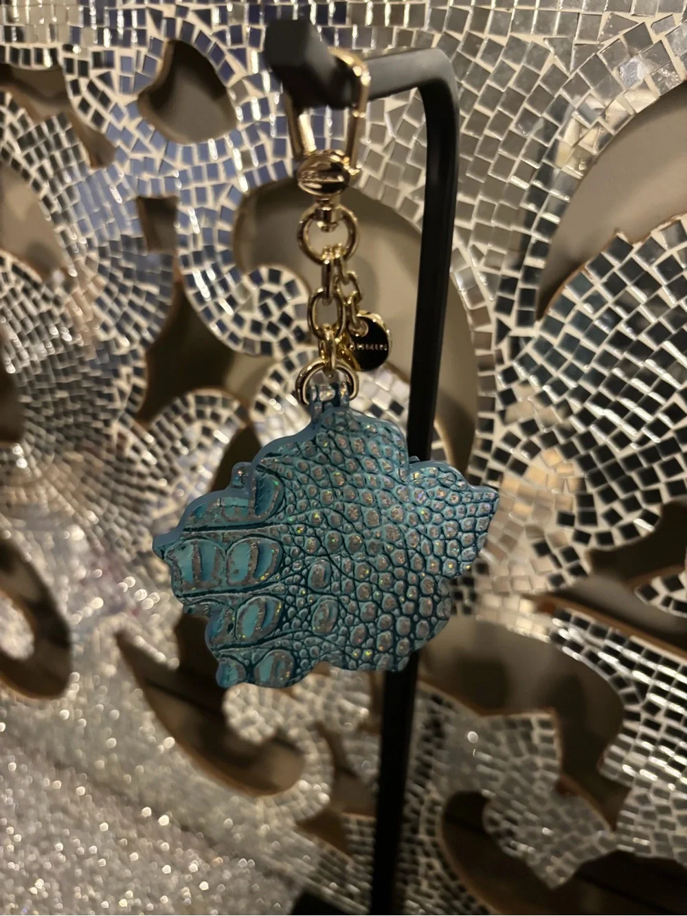 ⭐️Brahmin Teal Floral Embossed Leather Key & Card Holder with Gold Hardware